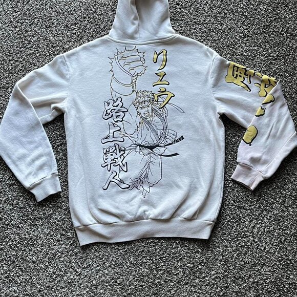 White Street Fighter Mens Medium Hoodie, Gaming Pullover Japanese Manga Hoodie - Picture 4 of 8